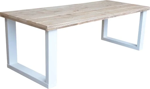 "New England scaffolding wood dining table - white image"