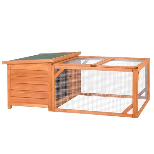 "Rabbit hutch, small animal house with openable asphalt roof, outdoor, indoor, backyard, fir, orange + green, 125.5 x 1 image"