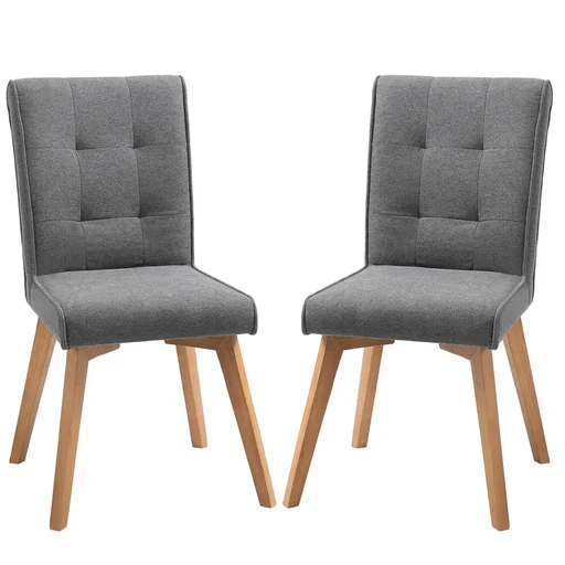 "Dining chairs set of 2 with backrest linen-polyester fabric foam rubber wood grey 45 x 61.5 x 94 cm image"