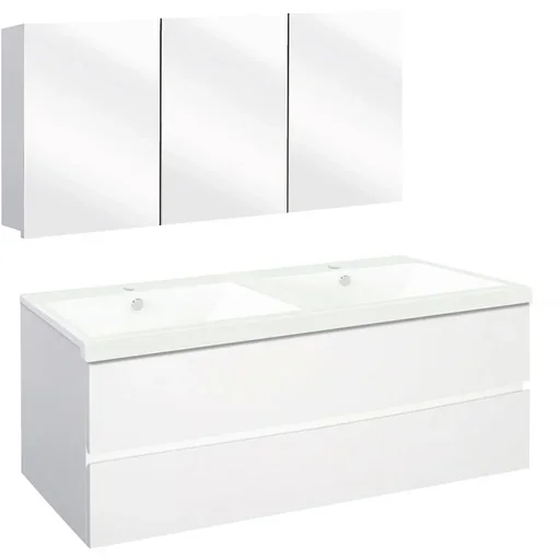 "Concept bathroom furniture with mirror cabinet 120cm - White/White image"
