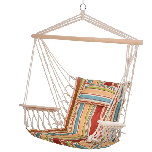 "Hanging chair with cushion safe comfortable durable beautiful easy to carry image"