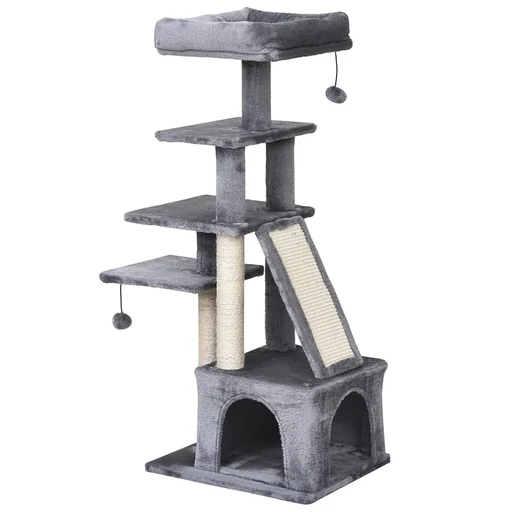 "Cat scratching post with play balls image"