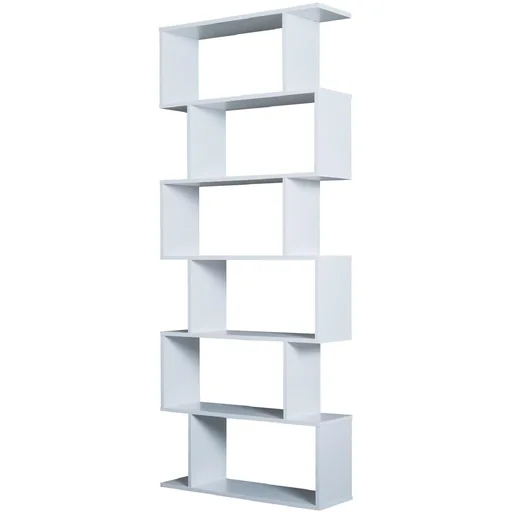 "Bookshelf White Wall Shelf Room Divider S-Shape 6 Compartments image"