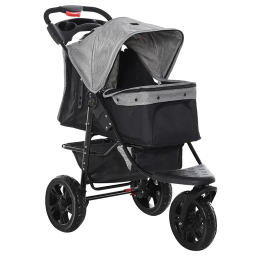"Dog Cart Dog Buggy Cat Buggy Pet Stroller with 3 Wheels Foldable Dog Cat Oxford Grey+Black 109.5 x 57.5 x 106, image"