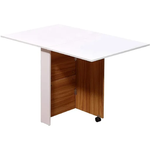 "Folding table Mobile table Desk with wheels Oak+White image"