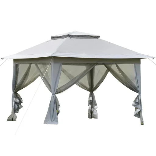 "Pop-up gazebo, garden gazebo including wheeled bag, steel+Oxford+Mesh, grey+black, 3.64x3.64x2.94m image"