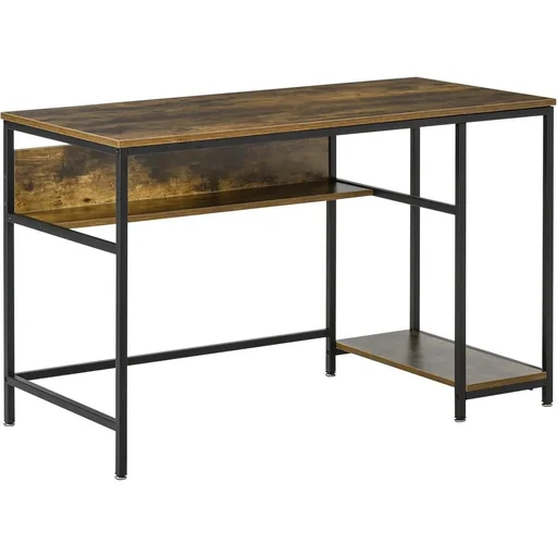 "Computer Desk Office Table Home Office Work Table with Shelves Industrial Style Rustic Brown Metal 120 x image"