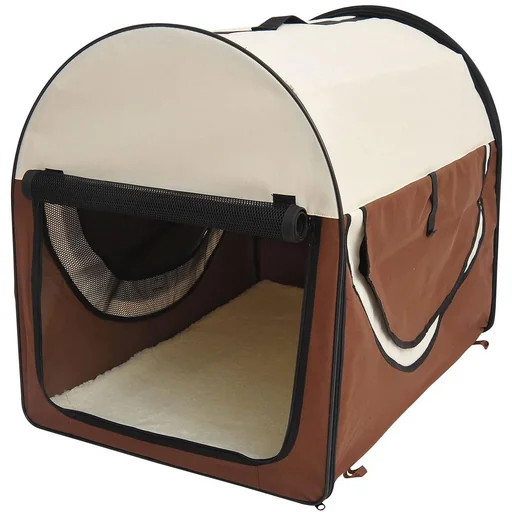 "Dog transport box, foldable, size XL - 81x56x66 cm, coffee brown-cream image"