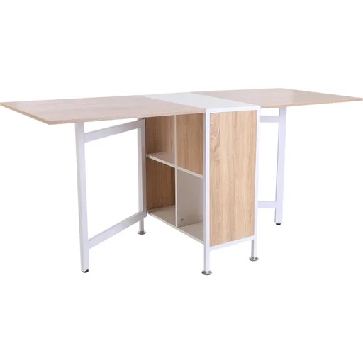 "Folding table with storage space natural, white image"