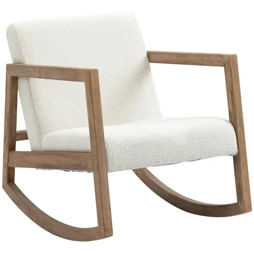"Rocking chair with teddy fleece vintage design rubber wood, 60 x 81 x 71 cm image"