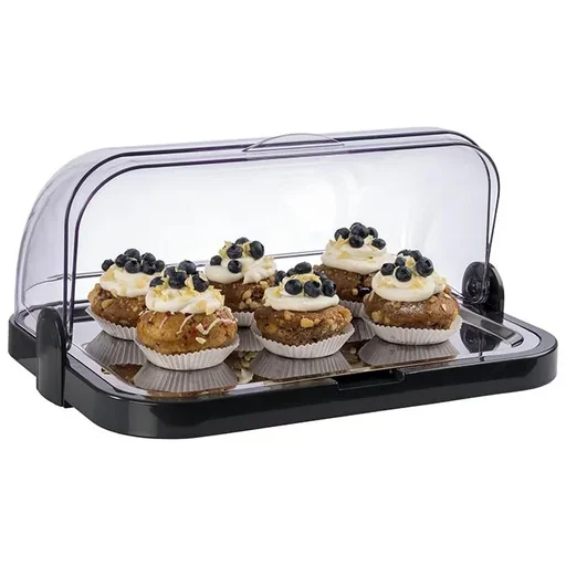 "Buffet display case 44 x 32 cm, hinged on both sides, transparent roll-top cover, stainless steel tray, 2 ice packs image"