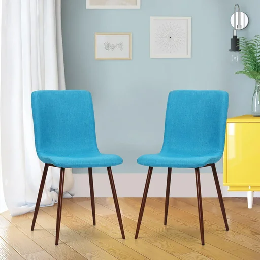 "Set of 2 dining room chairs, kitchen chairs, living room chairs, upholstered chairs, linen cover, metal base, blue, 43 x 56.5 x 85 cm image"