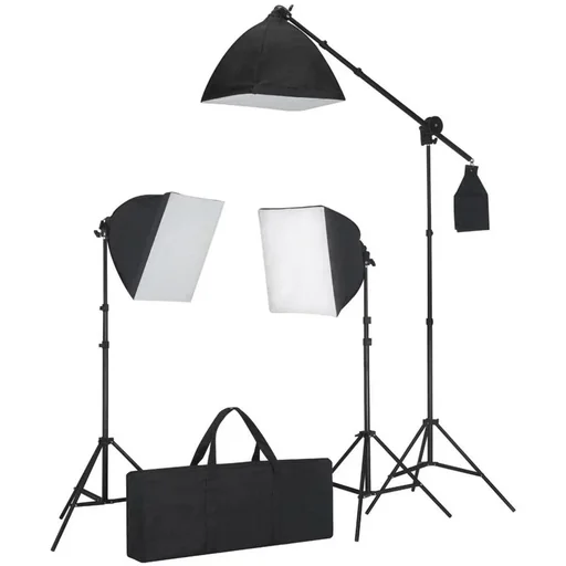 "Lighting set with 3 photo lights with tripod and softbox image"