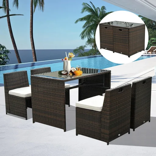 "5-piece polyrattan garden set, seating group, garden furniture image"