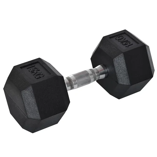 "Rubber dumbbell fitness dumbbell dumbbell for training room office single dumbbell hexagonal shape steel rubber black 15 KG image"