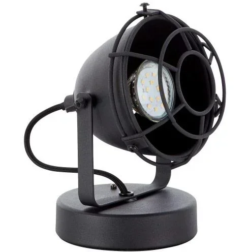 "Table lamp Carmen XS grill industrial floodlight mat wood black 28W Ø 13 cm image"