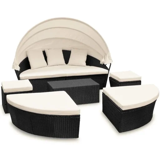 "Polyrattan sun island oval 226cm black with sunroof image"