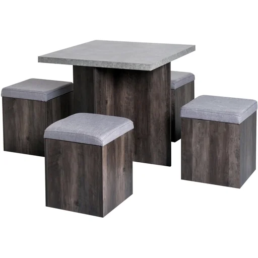 "Dining table set with 4 stools grey 80x80cm image"