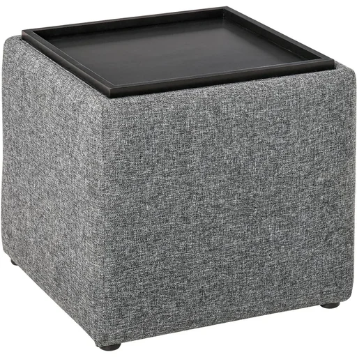 "Stool with storage space, footstool, upholstered stool, storage box, removable lid, linen, dark grey, 42 x 42 x 41 image"
