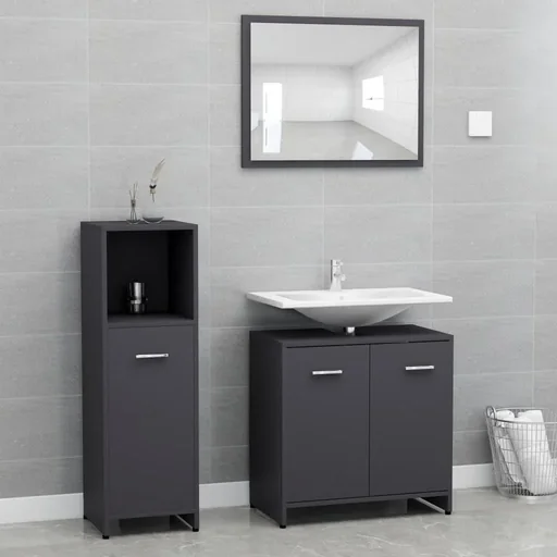 "3-piece bathroom furniture set made of chipboard grey image"