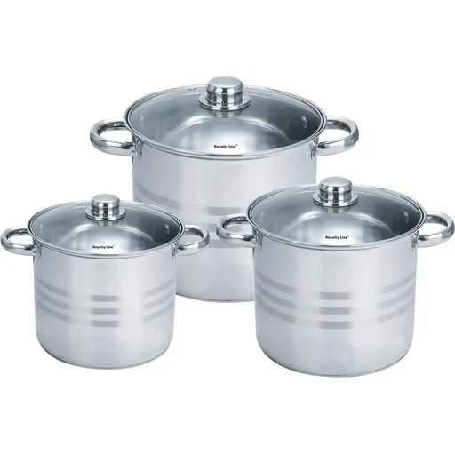 "6-piece pot and pan set - with glass lids - 6.8L, 8.8L and 10.6L - made of stainless steel image"