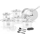 Pot and pan set - 18 pieces - Including trivet, lid and utensils - Silver