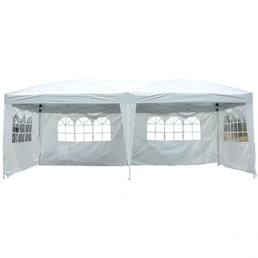 "Folding gazebo, party tent, garden tent including 4 side panels, white 3x6m image"