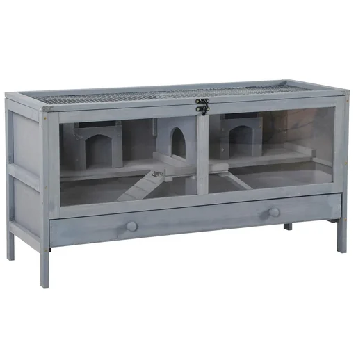 "Hamster cage wooden rodent cage mouse cage with ramp rodent villa top opening solid wood PS grey 92 x 34 x 48 cm image"