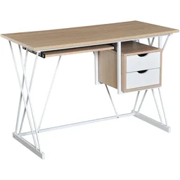 Computertafel PC-tafel bureau met toetsenbordlade lade eiken+wit 110