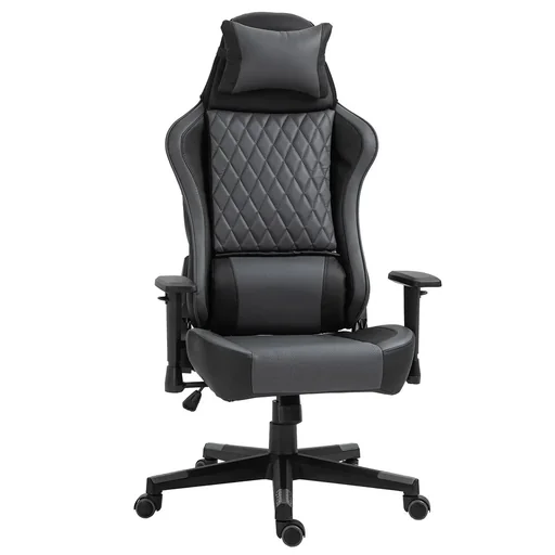 "Ergonomic gaming chair, with rocking function, height-adjustable PU steel, black+grey, 68 x 63 x 126-133 cm image"