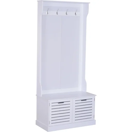"Wardrobe Clothes rack Coat rack with bench Coat hooks MDF White 80 x 40 x 180 cm image"