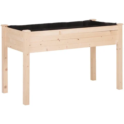 "Raised bed, planter, flower box, flowerpot, herb bed with drainage holes, nonwoven fabric, solid wood natural 122.5 image"