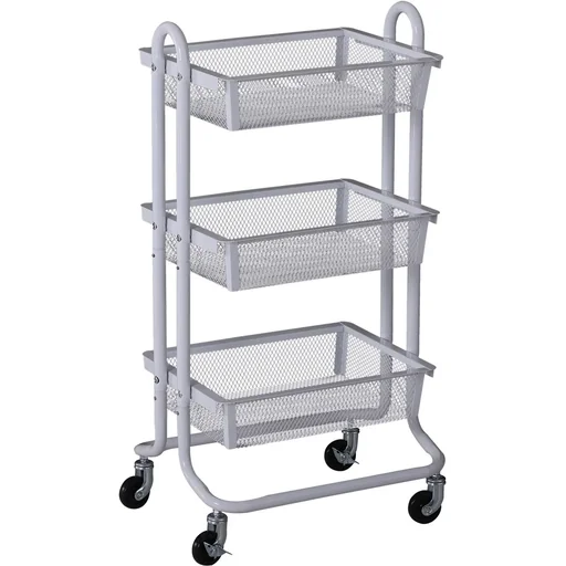 "Kitchen trolley kitchen shelf metal shelf all-purpose trolley all-purpose shelf 3 x basket carbon steel white 47 x 38.5 x 89 cm image"