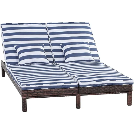 "Garden lounger, double lounger, relaxation lounger for 2 people, luxury lounge, 5-level backrest, metal, PE rattan, blue, 195 x image"
