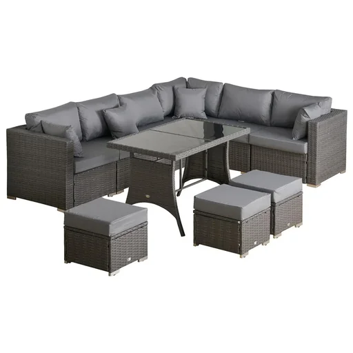 "Polyrattan seating set 10 pcs. seating group garden set sofa set garden furniture set lounge steel luxury dark gray image"