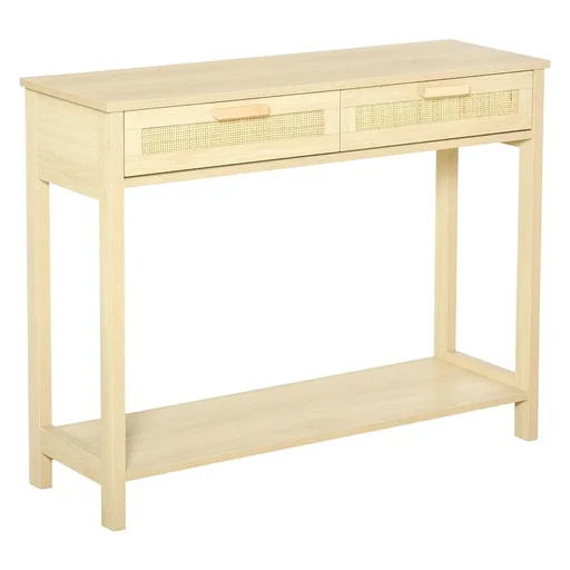 "Console table side table rattan design with 2 drawers sideboard entrance MDF chipboard 100 x 30 x 76 cm image"