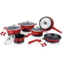 14-piece marble-coated pan set - red/black