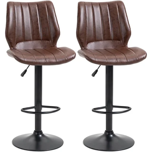 "Bar stool set of 2 - with footrest and backrest - brown - 45.5 x 52.5 x 97-117 cm image"