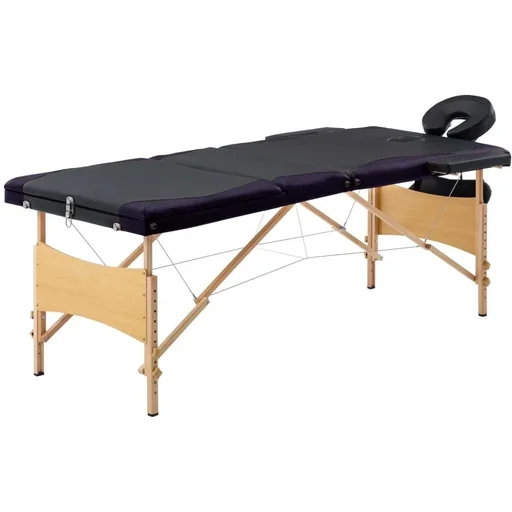 "Folding massage table 3 zones wood black and purple image"