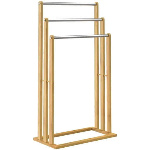 "Towel rail - standing - 3 bars - bamboo - stainless steel, 46 x 24 x 84 cm, brown image"