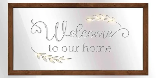 "LED mirror with Welcome lettering image"