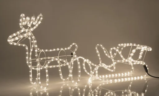"Reindeer with sleigh for outdoor use, warm white image"