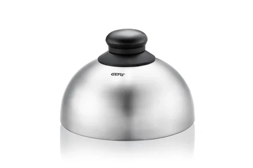 "Burger and melting bell "BBQ", stainless steel image"