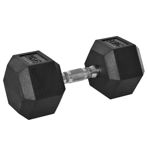 "Hexagon dumbbell cast iron dumbbell rubber dumbbell handle knurled weights metal rubber black 1 x 20 KG image"