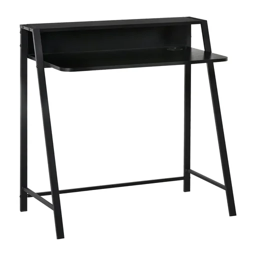"Desk computer table office table work table with storage compartment cable outlet metal black 84 x 45 x 85 cm image"