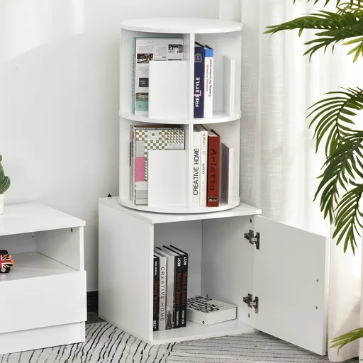 "Rotating bookshelf 360°, white image"