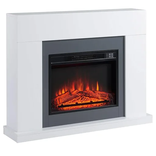 "LED electric fireplace freestanding fireplace stove with flame effect 1800/2000W interior heating with wooden frame decorative fireplace MDF white image"