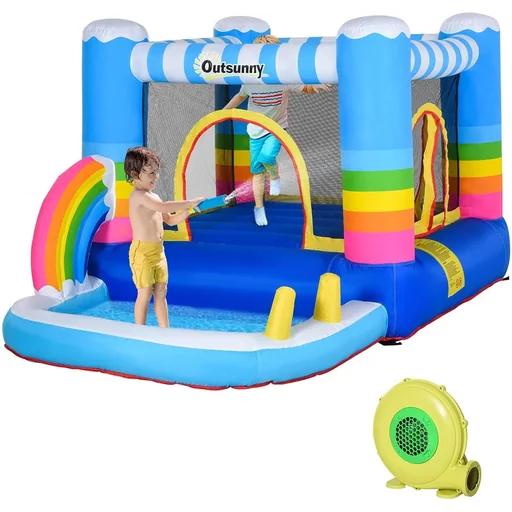 "Children's bouncy castle in rainbow design colorful image"
