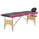 Folding massage table 4 zones wood black and pink