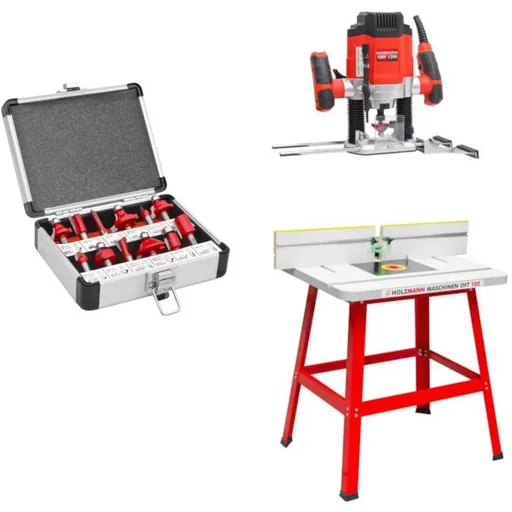 "Router table / workbench with router and 12-piece router set image"
